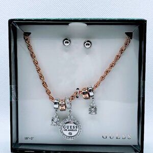 Guess Gift Boxed Set Earrings Necklace With Gold And Silver Tone Charms NWOT